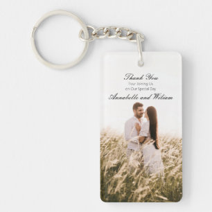 Simple Thank You Wedding Favor Photo of Couple Key Keychain