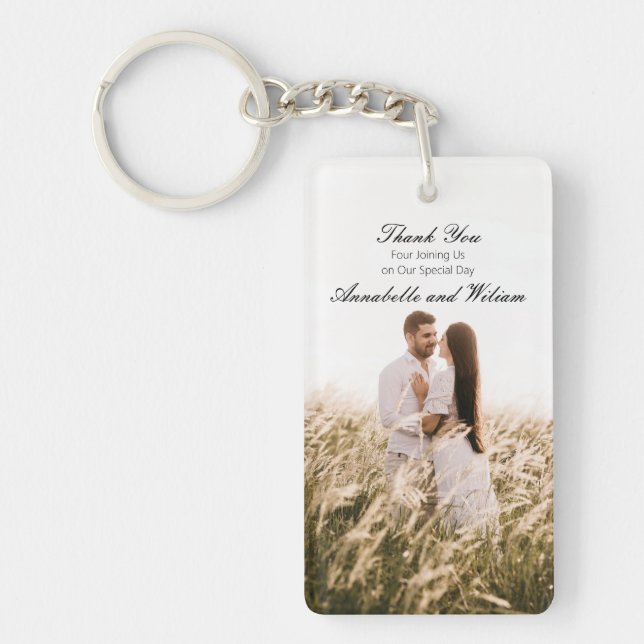 Simple Thank You Wedding Favor Photo of Couple Key Keychain (Front)