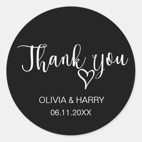 Simple Thank You Wedding Favor Stickers  Black