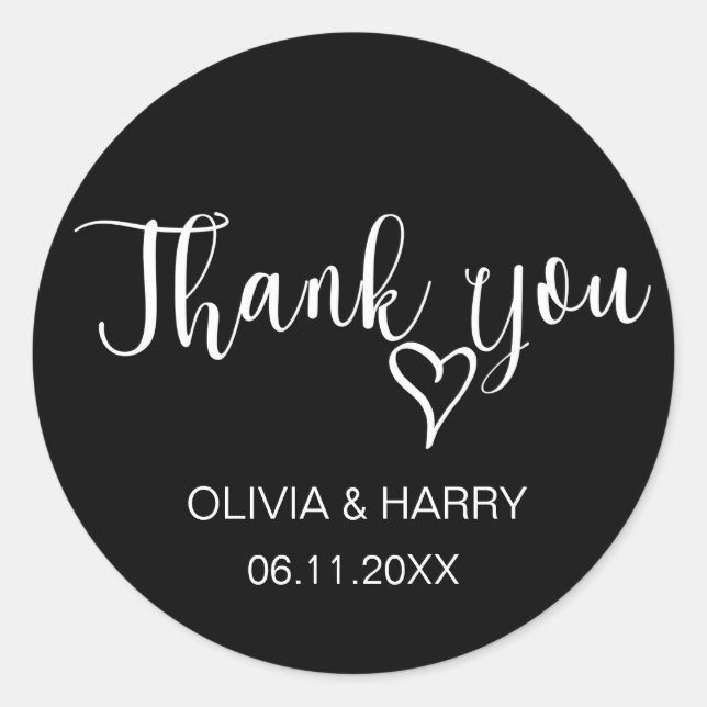 Simple Thank You Wedding Favor Stickers | Black (Front)