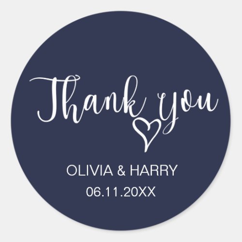Simple Thank You Wedding Favor Stickers  Navy