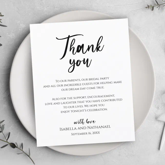 simple thank you wedding reception Card | Zazzle