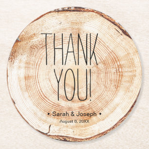 Simple Thank You Wood Grain Rustic Wedding Round Paper Coaster