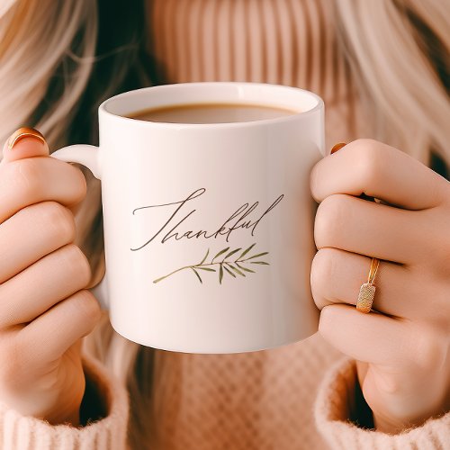 Simple Thankful Calligraphy  Greenery Coffee Mug