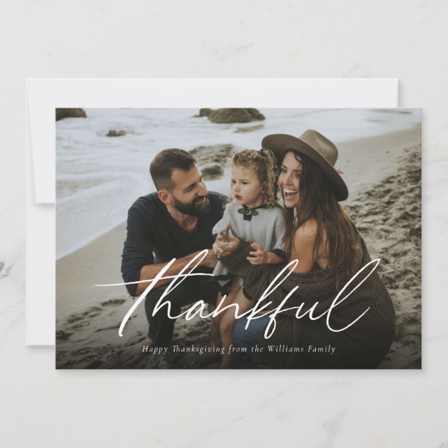 Simple Thankful Script Holiday Card (Front)