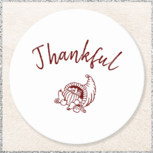 Simple Thankkful Cornucopia Paper Coasters - White
