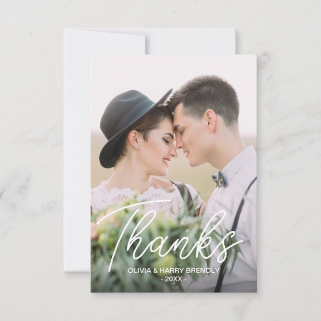 Simple Thanks 2 Photo Wedding Thank You Card (Front)