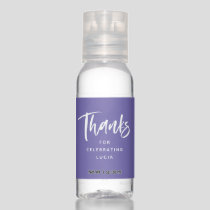 Simple thanks personalized purple baby shower hand sanitizer