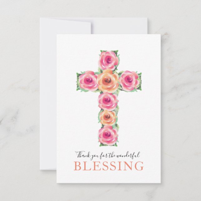 Simple Thanks Religious with Watercolor Cross Thank You Card (Front)
