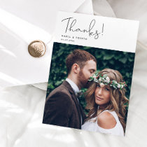 Simple Thanks Script Modern Wedding Photo Thank You Card