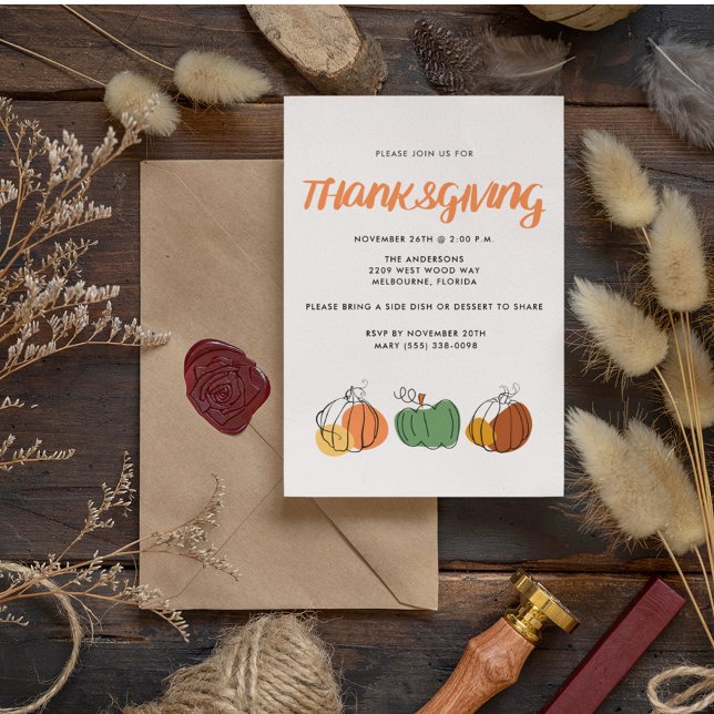 Simple Thanksgiving Dinner Fall Pumpkin Invitation (Creator Uploaded)