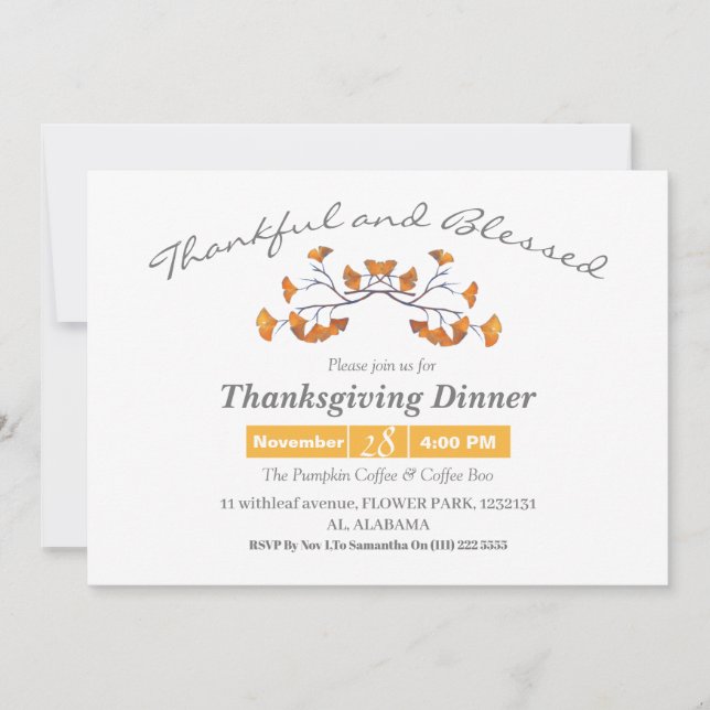 Simple Thanksgiving Dinner watercolor flower fall Invitation (Front)