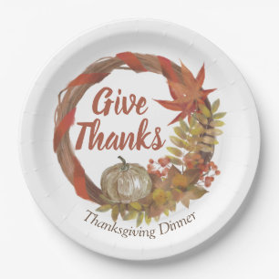 Simple Thanksgiving Dinner watercolor Pumpkin fall Paper Plates
