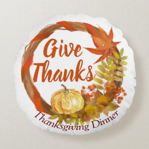 Simple Thanksgiving Dinner watercolor Pumpkin fall Round Pillow