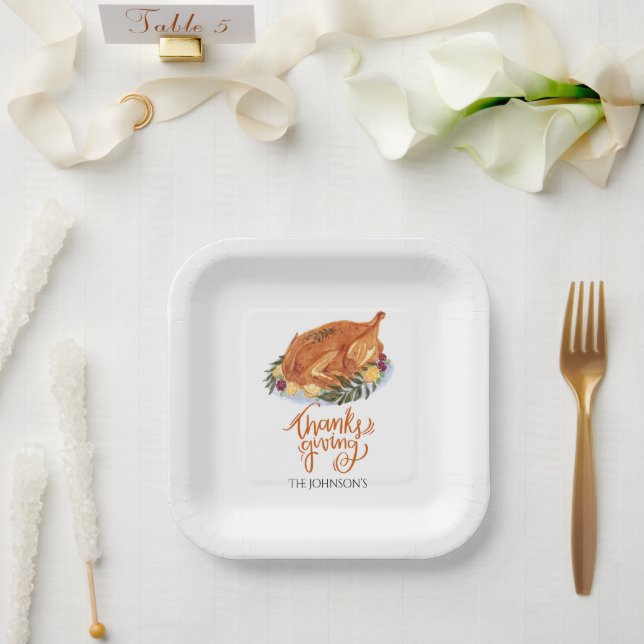 Simple Thanksgiving Turkey Dinner Paper Plates (Wedding)
