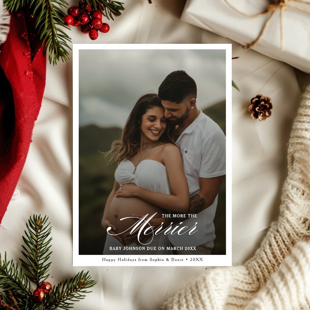 Pregnancy christmas card - Pink Dramatic personalized gifts for you Simple the more the merrier pregnancy christmas holiday card