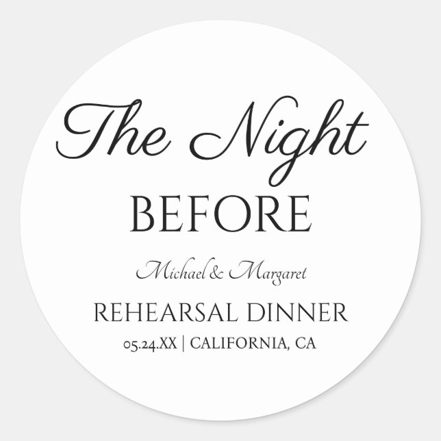 Simple The Night Before Rehearsal Dinner Classic Round Sticker (Front)