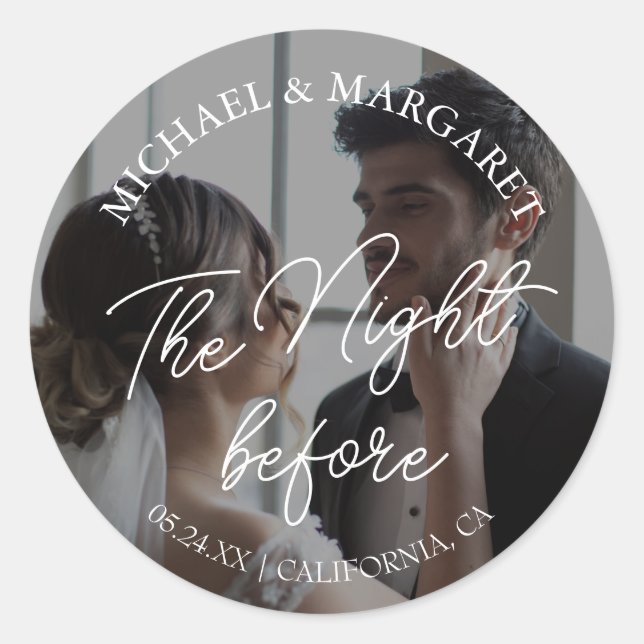 Simple The Night Before Rehearsal Dinner Photo Classic Round Sticker (Front)