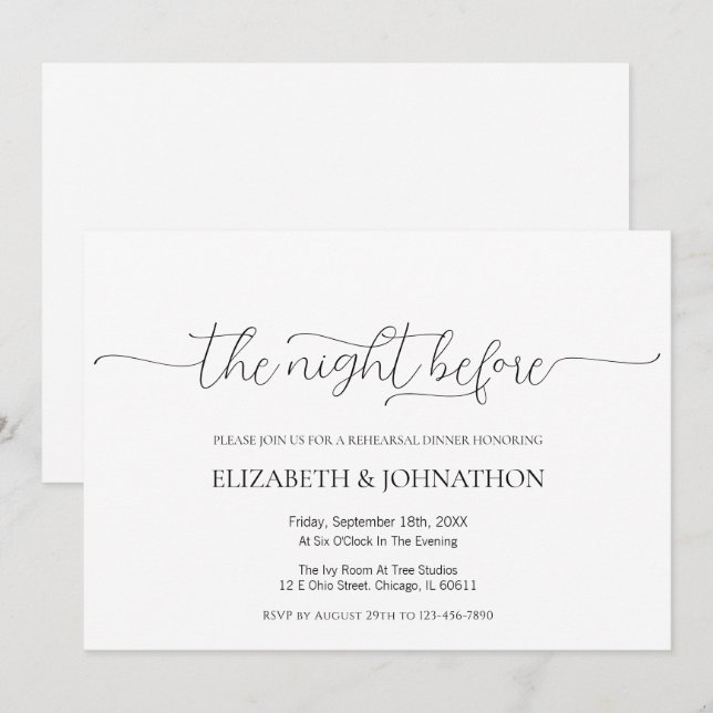 Simple The Night Before Wedding Rehearsal Dinner Invitation (Front/Back)