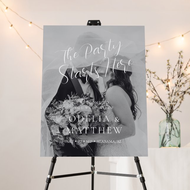 Simple The Party Starts Here Rehearsal Dinner Foam Board (In Situ (Stand))