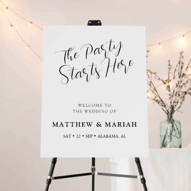 Simple The Party Starts Here Rehearsal Dinner Foam Board (In Situ (Stand))