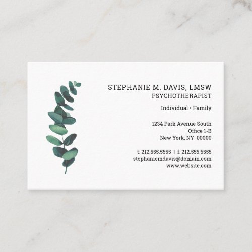 Simple Therapist Eucalyptus European Business Card