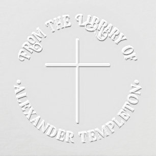 Simple Thin Cross “From the Library of” Book Name Embosser