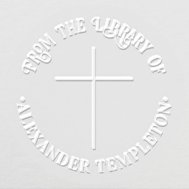 Simple Thin Cross “From the Library of” Book Name Embosser (Design)