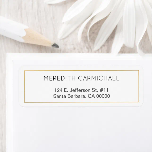 Simple Thin Gold Border on White Return Address Label | Zazzle