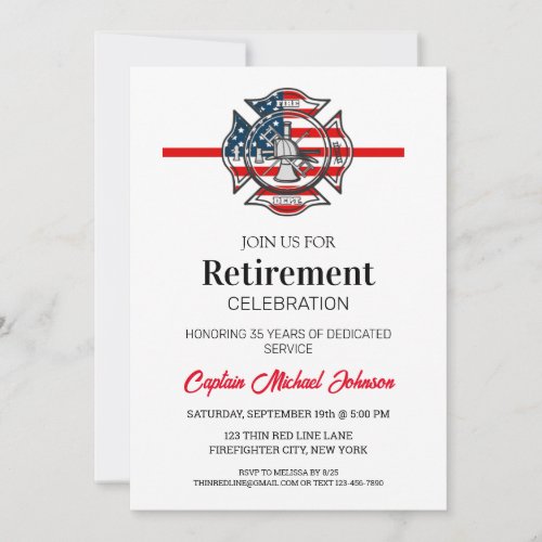 Simple Thin Red Line Fire Department Retirement 