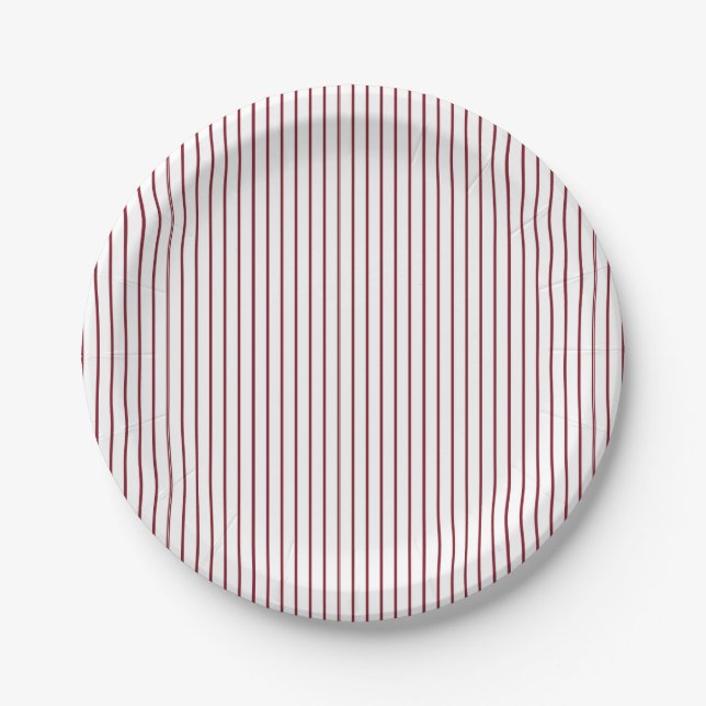 Simple Thin Red Pinstripe Paper Plates (Front)