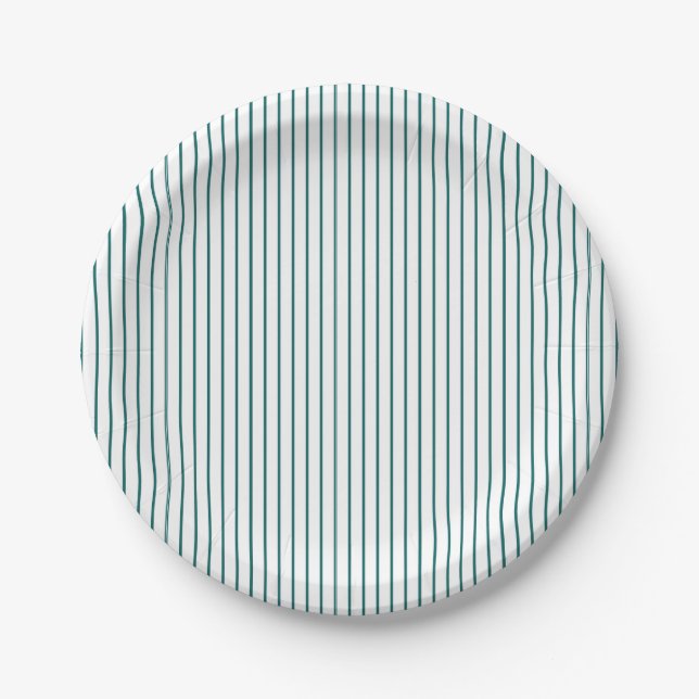 Simple Thin Teal Pinstripe Paper Plates (Front)