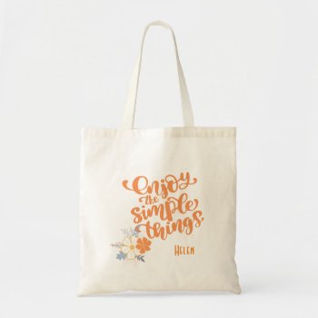 Simple Things Orange Gray Flowers Tote Bag by ElizaBGraphics at Zazzle