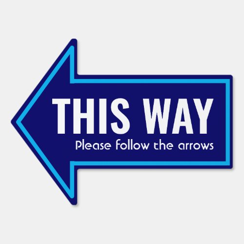 Simple THIS WAY Follow Arrows Custom Navy Cyan Sign