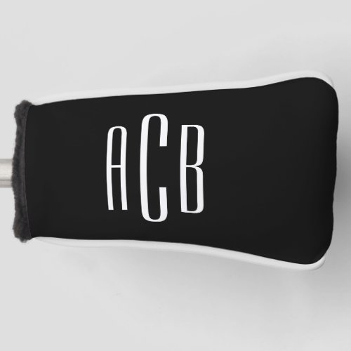 Simple Three Letter Black and White Monogram Golf Head Cover