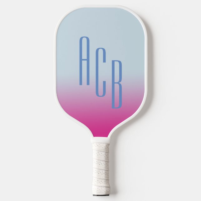 Simple Three Letter Blue Hot Pink Ombre Monogram  Pickleball Paddle (Front)