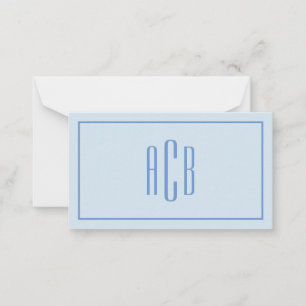 Simple Three Letter Blue Monogram Border 3.5x2 Note Card
