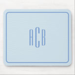 Simple Three Letter Blue Monogram Border Mouse Pad<br><div class="desc">A light and cornflower blue simple three letter monogram design on a desk mat. 
Change both the font and background if you'd prefer brighter colors.
Create your own monogrammed gift for him.
Customize the rounded rectangle border,  or delete it if you'd prefer.</div>