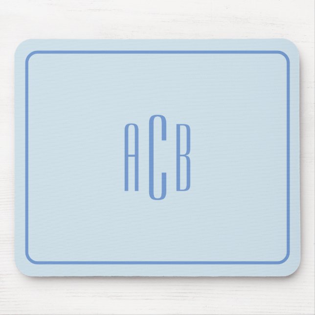Simple Three Letter Blue Monogram Border Mouse Pad (Front)