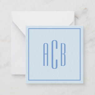 Simple Three Letter Blue Monogram Border Note Card
