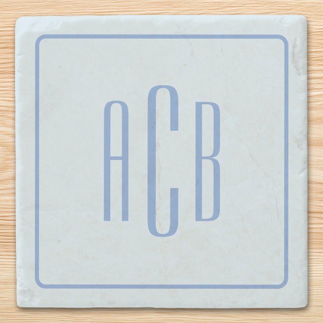 Simple Three Letter Blue Monogram Border Stone Coaster (Simple Three Letter Blue Monogram Border Stone Coaster)