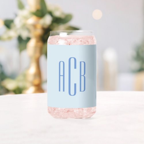 Simple Three Letter Blue Monogram Can Glass
