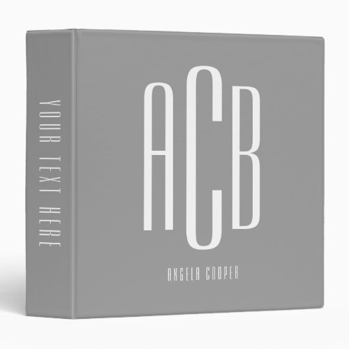 Simple Three Letter Gray and White Monogram 3 Ring Binder