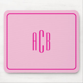 Simple Three Letter Hot Pink Monogram Border Mouse Pad