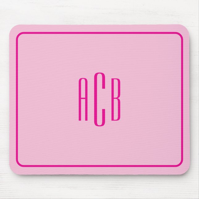Simple Three Letter Hot Pink Monogram Border Mouse Pad (Front)