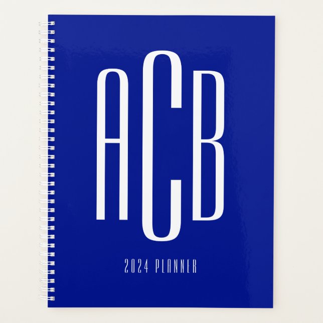 Simple Three Letter Royal Blue Monogram Planner (Front)