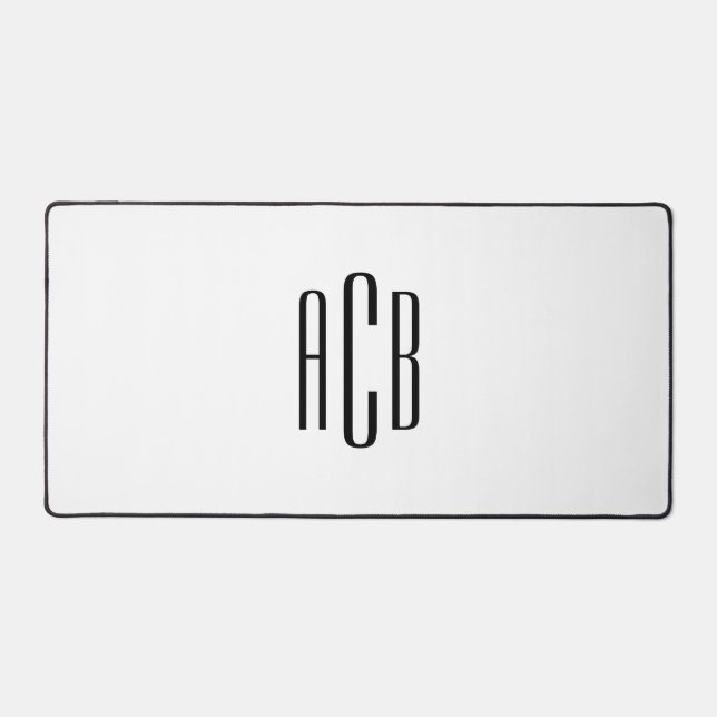 Simple Three Letter White and Black Monogram Desk Mat (Front)