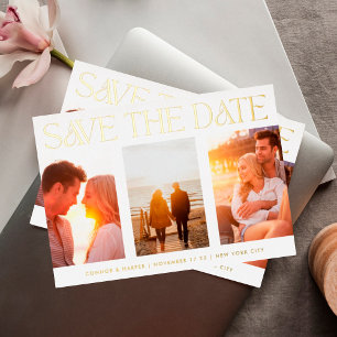 Simple Three Multi Photo Save The Date REAL Foil Invitation