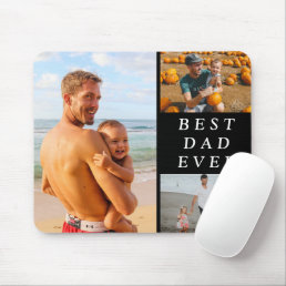 Simple Three Photo Best Dad Ever Black Mouse Pad