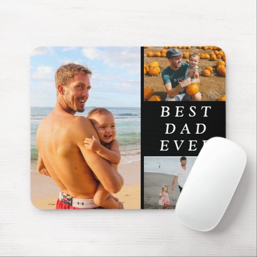Simple Three Photo Best Dad Ever Black Mouse Pad